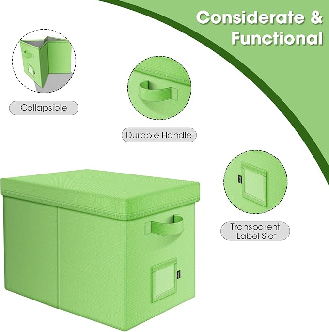 File Organizer Boxes with Lid, Linen Hanging File Storage Boxes with Handle, Collapsible Document Filling Boxes for Letter/Le