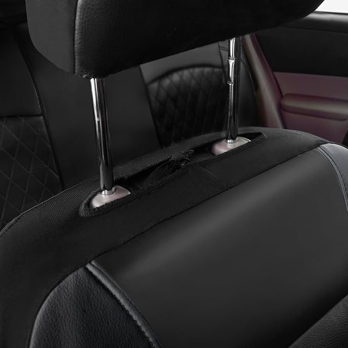 Universal Deluxe Pu Luxury Vinyl Faux Leather Car Seat Covers Full Set, Airbag Compatible, Breathable, Fit for Cars, Trucks, 