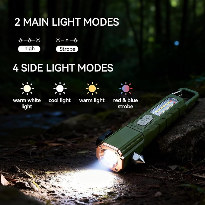 Emergency Car Flashlight with 6 Lighting Modes, Flashlights Emergency Kit Escape Hammer with Seatbelt Cutter & Window Breaker