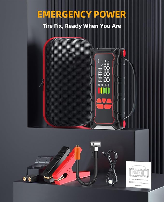 5000A Car Battery Jump Starter with Air Compressor 160PSI, Jumper Starter Portable for 7.0L Gas/6.0L Diesel, Jump Box for Car Battery with Tire Inflator & Power Bank& Jumper Cables, Emergency Kit