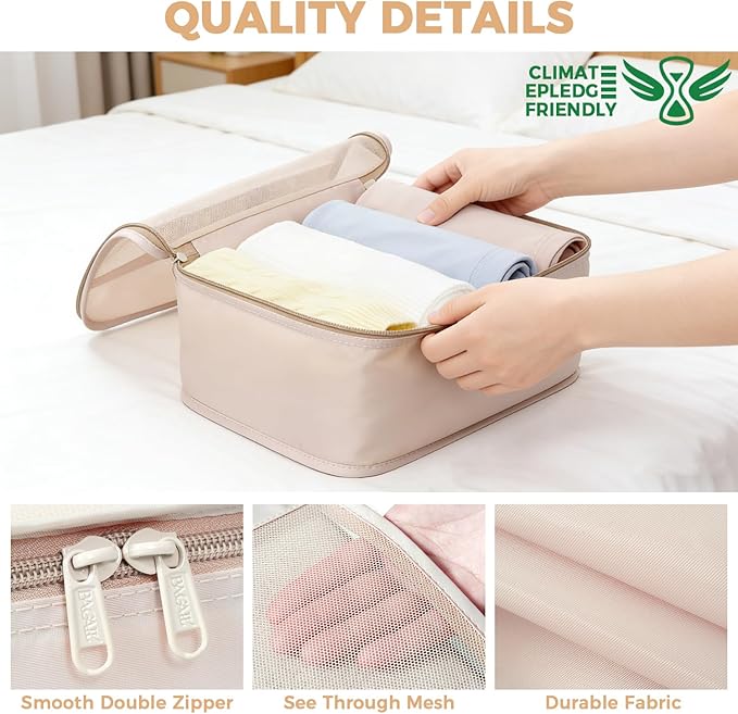BAGAIL 9 Set Packing Cubes with Packing List Luggage Packing Organizers for Travel Accessories (Cream)
