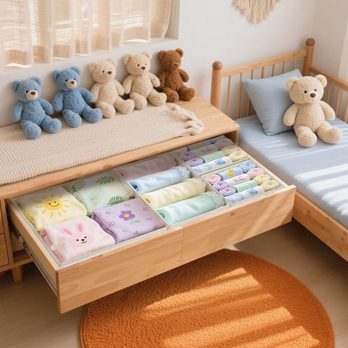 Drawer Organizer Clothes & Dresser Organizers - 12 Pack Foldable Drawer Dividers, Baby Clothes Organizer & Nursery Storage fo