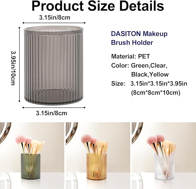 DASITON Makeup Brush Holder Organizer, Acrylic Makeup Brush Cup, Vintage Striped Make Up Brush Holder for Vanity, Bathroom Co