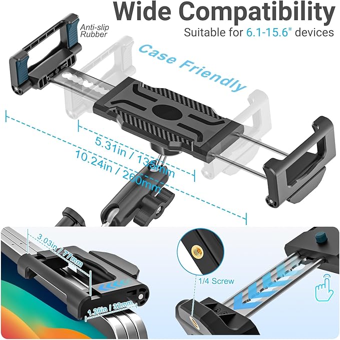 Truck Vacuum Suction Cup Windshield Tablet Mount, Dashboard Heavy Duty 360° Rotation Tablet Holder for Car Tractor, Fit for iPad Pro 12.9 Air Mini, Galaxy Tab and 6.1-15.6" Device with Case