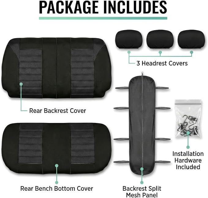 FH Group Automotive Car Seat Covers Rear Set Premium 3D Air Mesh Seat Covers, Airbag Compatible and Split Bench Cover Univers