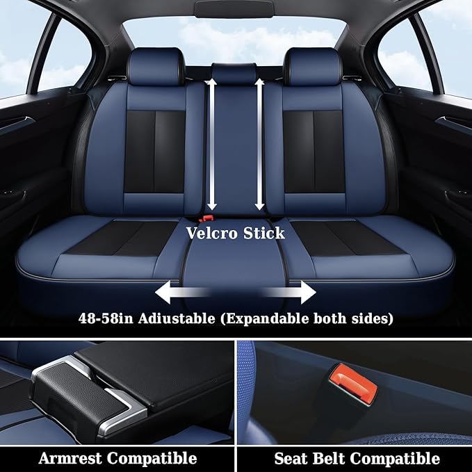 Coverado Front and Back Seat Covers for Cars, Nappa Leather Car Seat Covers Full Set, Waterproof Carseat Protector Seat Cushi