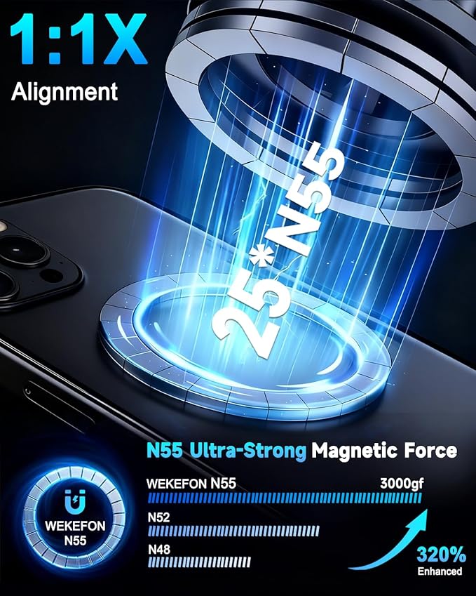 Upgraded Vacuum Magnetic Car Phone Holder for Your Car [120LBS Ultra Suction Cup & 3000gf Magnet] 780° Adjustable Foldable Cell Phone Mount for Magsafe Dashboard Car Bracket Stand for iPhone & Android