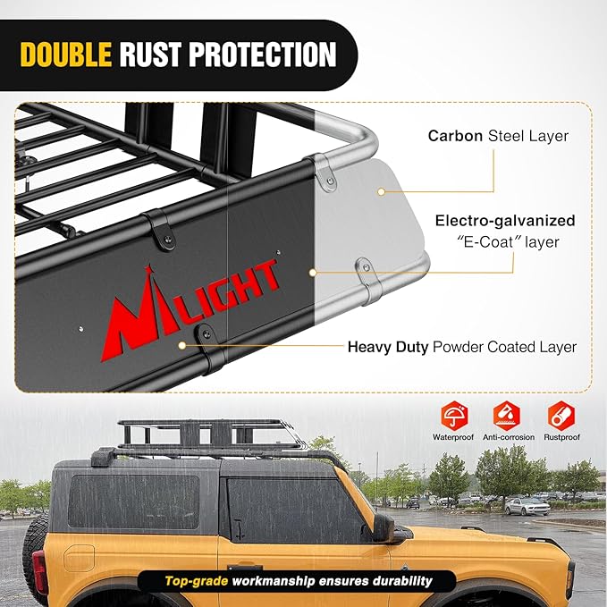Nilight 43" x 39" x 6" Universal Roof Rack Cargo Basket Heavy-Duty 250LBS Capacity Rooftop Cargo Carrier with Cargo Net Ratchet Straps Luggage Holder for SUV Truck Vehicle