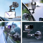 TELESIN Suction Cup Car Mount with Phone Holder, Windshield Window Dashboard Boats Vehicle Attach for DJI Action 6 5 Pro Action 4 3 GoPro Max Mini Hero 13 12 11 10 9 Insta360 X5 X4 X3 Ace Pro Pocket 3