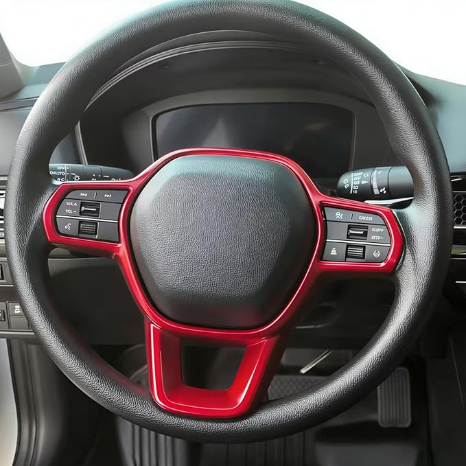 Steering Wheel Cover Trims for Honda Civic 2022-2026, for CRV CR-V 2023 2024 2025 2026 Accessories Car Sporty Interior Decal (Red)