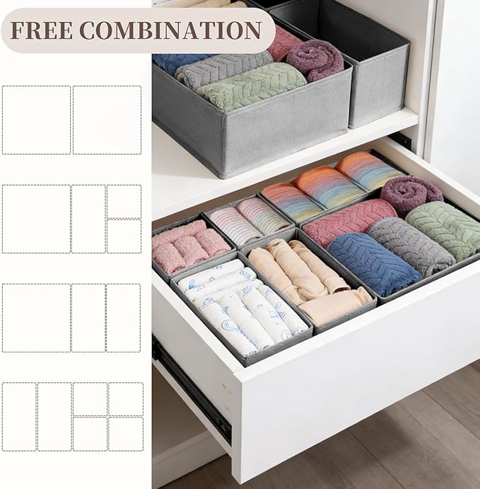 Drawer Organizer Clothes, 16 Pack Dresser Organizer Bins, Foldable Closet Organizers and Storage Fabric Dresser Bins, Shallow