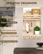 Rebee Vision Decorative Key Holder Wall Mount with Mini Drawer Organizer - Farmhouse Key Holder for Wall with Mail Organizer 