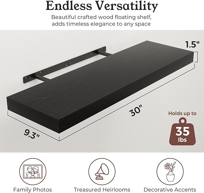 Floating Shelves for Wall, 9.3" Deep Wall Mounted Wood Shelves for Bathroom, Bedroom, Living Room, Kitchen, Hanging Shelf for
