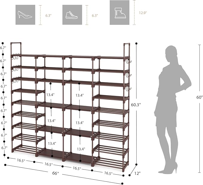 ROJASOP Large Shoe Rack Organizer for Entryway Closet 64-68 Pairs 9-Tier Heavy Duty Tall Garage Shoe Rack Shoe Shelf Shoes St
