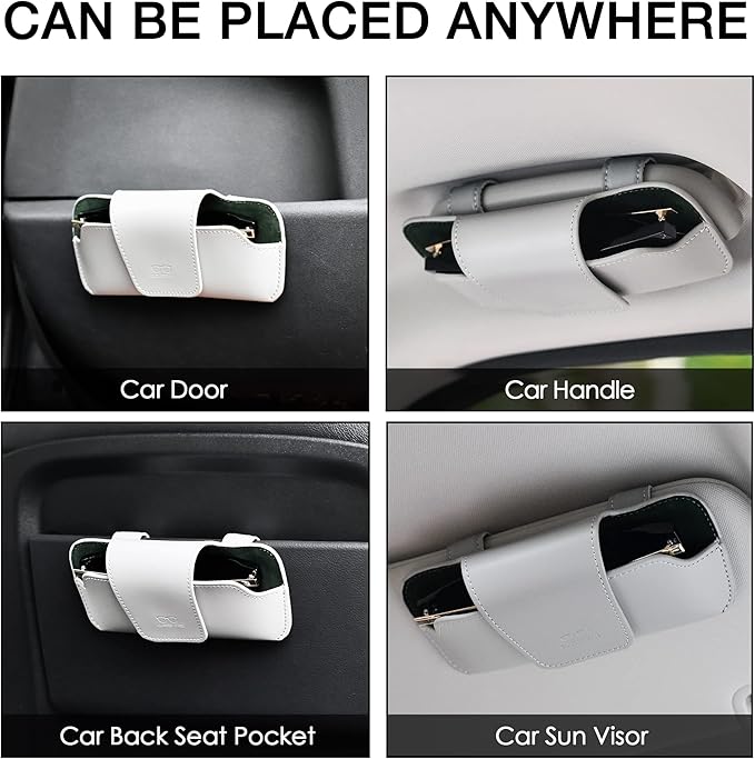 Car Sunglasses Holder for Car Visor Vegan Leather Auto Eyeglass Case with Clip Automotive Interior Visor Accessories
