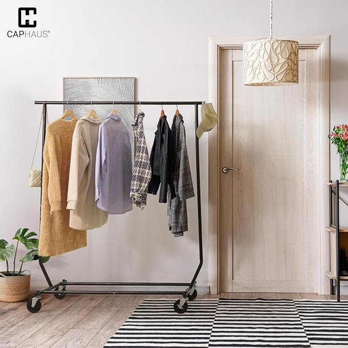 CAPHAUS Heavy Duty Clothes Rack, 220LBS Capacity Rolling Clothing Rack for Hanging Clothes, Adjustable Metal Wardrobe Rack, P