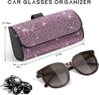 Sunglasses Holder for Car Sun Visor, Bling Leather Eyeglasses Visor Storage Case with Hidden Magnetic Closure, Sparkling Auto Visors Protective Organizer Storage Box (Pink)