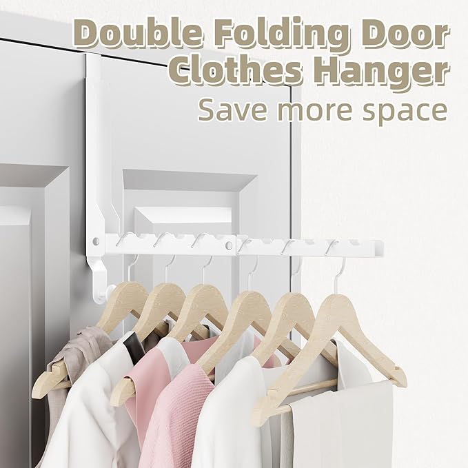 Over The Door Hanger Folding Clothes Drying Rack, Double Fold Hanging Door Hooks Coat Rack with Hooks for Indoor Laundry Room