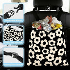 Black Flower Car Trash Bag - Waterproof Car Trash Bag Hanging Leakproof Car Garbage Bag - Washable Reusable Trash Bag for Car Interior Hanging Organizer Storage Vehicle Travelling Camping