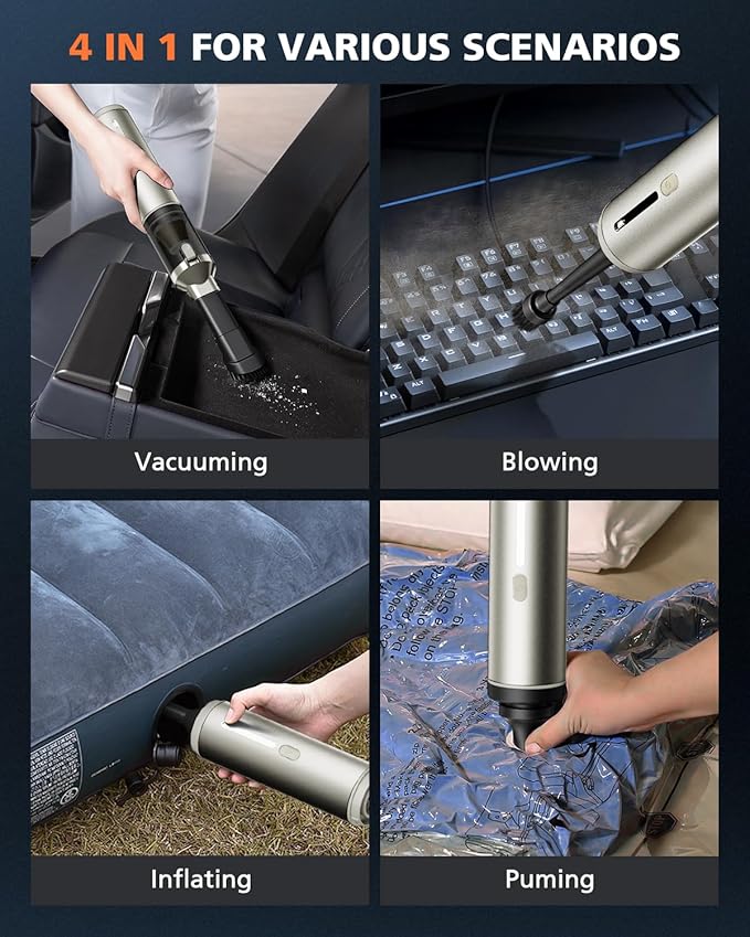 Car Vacuum Portable with 16000Pa Powerful Suction, Handheld Vacuum Cordless Rechargeable Blow & Suction 4 in 1, Small Vacuum 