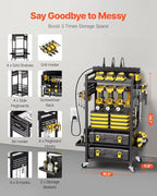 VEVOR 5-Tier Tool Organizer Cart with Charging Station, 8 AC Outlet, Floor Stand Rolling Drill Holder and Tool Battery Storag