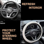 PINCTROT D Shaped Nappa Leather Steering Wheel Cover, Slim Fit No Bulk Design, One Piece Leather with Breathable Perforation,