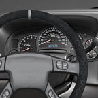 MEWANT Suede Steering Wheel Cover for Chevy Silverado 1500 2003-2006 DIY Hand-Stitched Non-Slip Grip Black Embossed Wrap