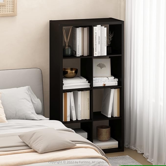 Furinno CUBICLE Book Shelf, 8-Cube Bookshelf, Extra Thick Frame Horizontally & Vertically Reversible Bookcase with Open Back,