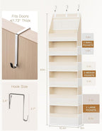 Criusia Over the Door Organizer, 6-Shelf Closet Hanging Storage with 13 Mesh Pockets, 55lbs Capacity Behind the Door Storage 