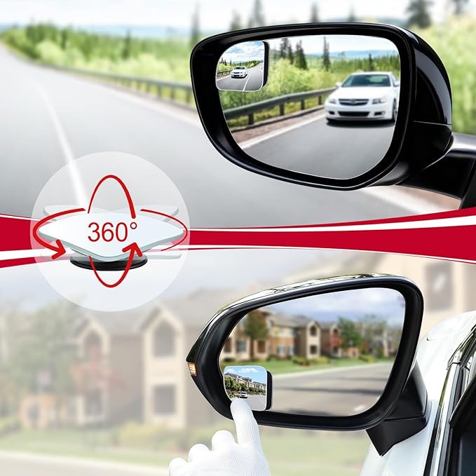 LivTee Blind Spot Mirror, Fan HD Glass Frameless Convex Rear View Mirror with wide angle Adjustable Stick for Cars SUV and Trucks, Pack of 4