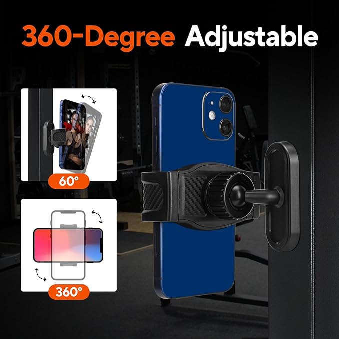 Magnetic Phone Holder for Gym, 360° Adjustable Strong Magnet Base Mount, Universal Magnetic Phone Mount for Workout Recording on All Smartphones