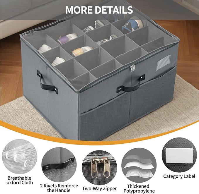 Shoe Storage Organizer for Closet Fits 16 Pairs, 1 Pack Shoes Boxes with Transparent Cover and Sturdy Handles, Shoe Storage B