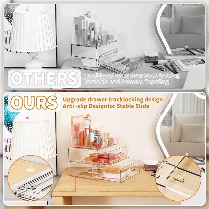 Yieach Clear Acrylic Makeup Organizers Countertop for Dresser,Desk,Bathroom Vanity,3 Tier Stackable Make up Holders and Makeu