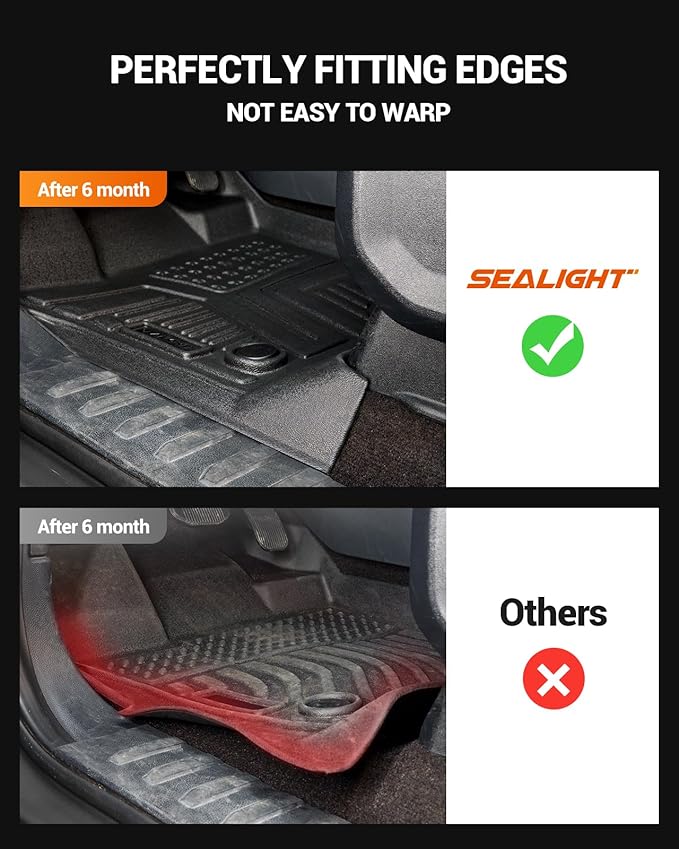 SEALIGHT Ford F150/F150 Lightning Floor Mats - Custom Fit for 2015-2025 2026 Supercrew Models, All Weather Protection, Easy to Clean TPE, 3D Scanning, Non-Slip, Waterproof, Odorless, High Edge Design