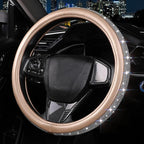 Bling Diamond Leather Steering Wheel Cover, Golden Steering Wheel Covers for Women Girls with Crystal Rhinestones, Universal Fit 14.5-15 Inch Car Steering Wheel Bling Cover Accessories