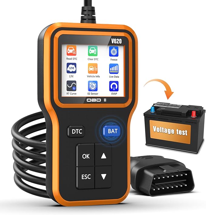 OBD2 Scanner with Upgrade Battery Tester - Diagnostic Tool for Cars That Check Engine Light & Emissions Readiness Read and