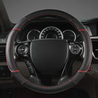 GIANT PANDA Microfiber Leather Steering Wheel Cover for Honda Accord,Civic,CR-V,HR-V,Pilot(Diamond-Pattern-Black+Red Line-Sta