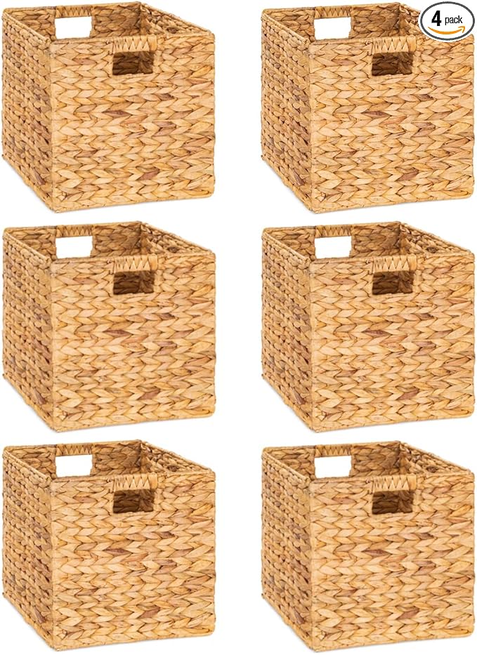 M4DECOR 12 x 12in Water Hyacinth Storage Baskets, Wicker Storage Baskets for Shelves, Woven Baskets for Storage, Wicker Stora