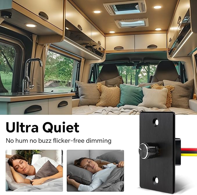 acegoo 12V Dimmer Switch Aluminum RV Light Dimmer High-Side PWM Dimmer, Perfect for Camper Van Boat Trailer Truck Cars, Works with 12V LED Light Fixture, Rotary Dimming (6A-Upgrade)