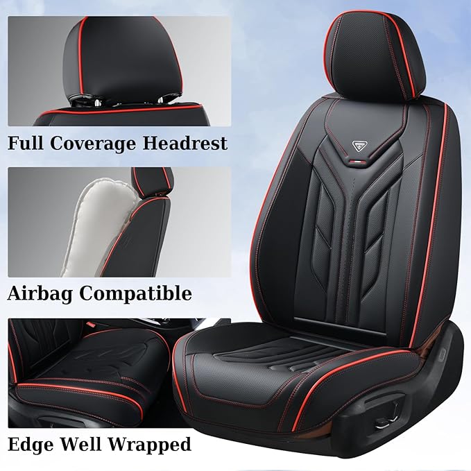 Coverado Front Car Seat Covers, 2Pcs Leather Seat Covers for Cars, Car Seat Protector Front Seats Only Auto Car Accessories F