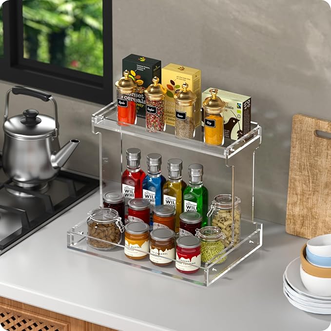 NPPLUS Bathroom Countertop Organizer, 2-Tier Clear Acrylic Counter Storage Shelf for Bathroom Counter Organizer, Clear Makeup