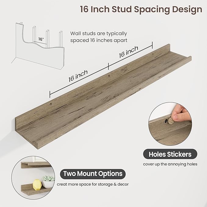 Axeman 40 Inch Floating Shelves | Grey Picture Ledge Shelf Set of 3 | Rustic Grey Wood Wall Shelves with Lip | 40" Picture Sh