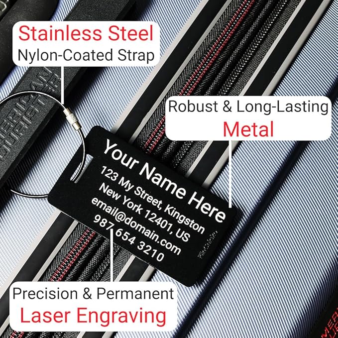 Custom Bag Tags for Luggage, Personalized Luggage Tags for Suitcases - Laser Engraved Metal Tags- Pack of 2 (Aqua Marine, 2x3