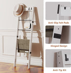TRIFEBLE 6 Tier Blanket Ladder Shelf for Living Room and Bedroom, Ladder Holder with 4 Metal Hooks, 5.2ft Blanket Quilt Holde