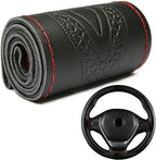 DEEYOTA Car Steering Wheel Cover Universal Fit Round Stitch Steering Wheel Wrap Thin PU Leather Steering Wheel Cover Sewn on 