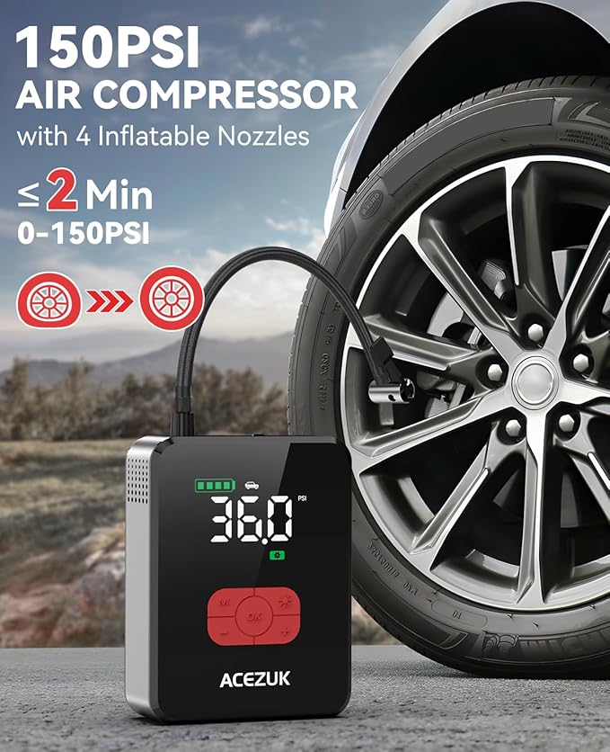 Jump Starter with Air Compressor, 8000A 150PSI Portable Car Jump Starter, 12V Jump Start Pack (All Gas/12L Diesel),Portable