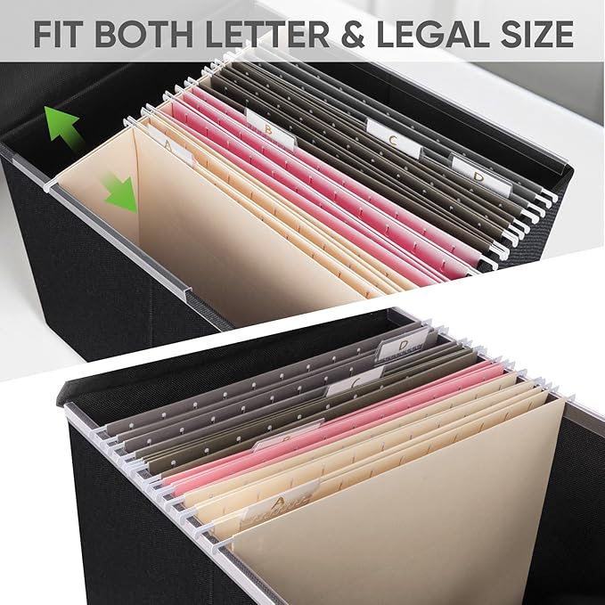 BALEINE File Organizer Box with Lid, Collapsible File Folder Organizer with Plastic Slide, Hanging File Folder Box for Office