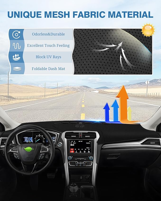 FIILINES Dash Cover Fit for Ford Fusion 2013-2020 Dashboard Cover Fusion Accessories Dash Mat Sunshade Nonslip Mesh Protector