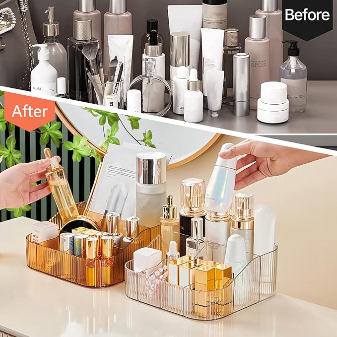 DASITON Large Capacity Makeup Brush Holder,8 Slot Makeup Brush Cup,Vintage striped Make Up Brush Holder,for Vanity Decor,Bath