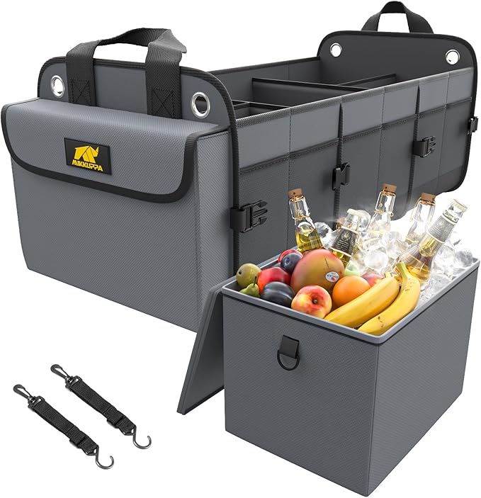MIKKUPPA Car Trunk Organizer with Cooler - 100L Large Car Organizer, 1680D Oxford Collapsible Suv Trunk Storage with 2